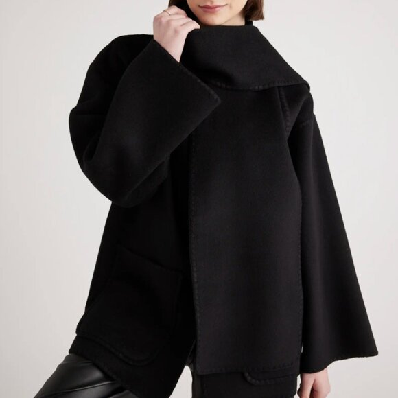 Quince Jackets & Blazers - NEW Quince Double Faced Merino Wool Scarf Coat S Black